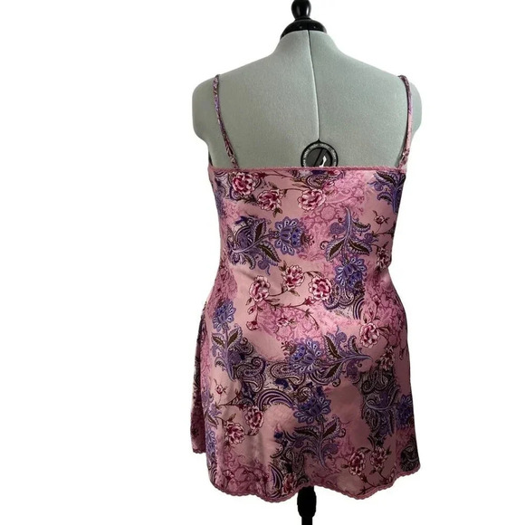 DELICATES Set Y2K Feminine Slip Lingerie Satin Feel Pink Sz XL Rose Print Lace - Picture 6 of 12
